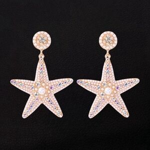 Starfish Summer Vacation Tropical Beach Gold Rhinestone Earrings